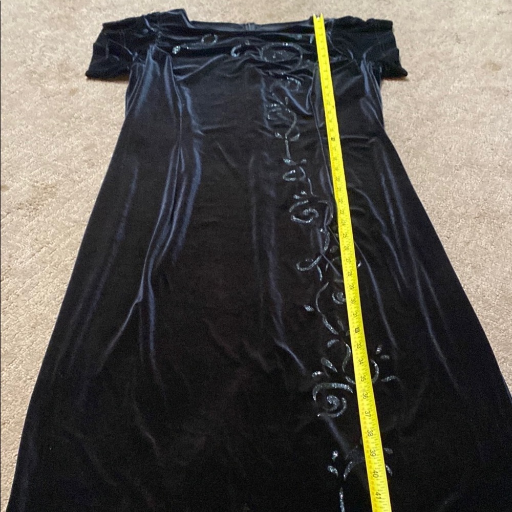 Elegant Y2K Black Velvet Size 14 Embellished Maxi Dress Dark Romance Goth Fall - Picture 7 of 14